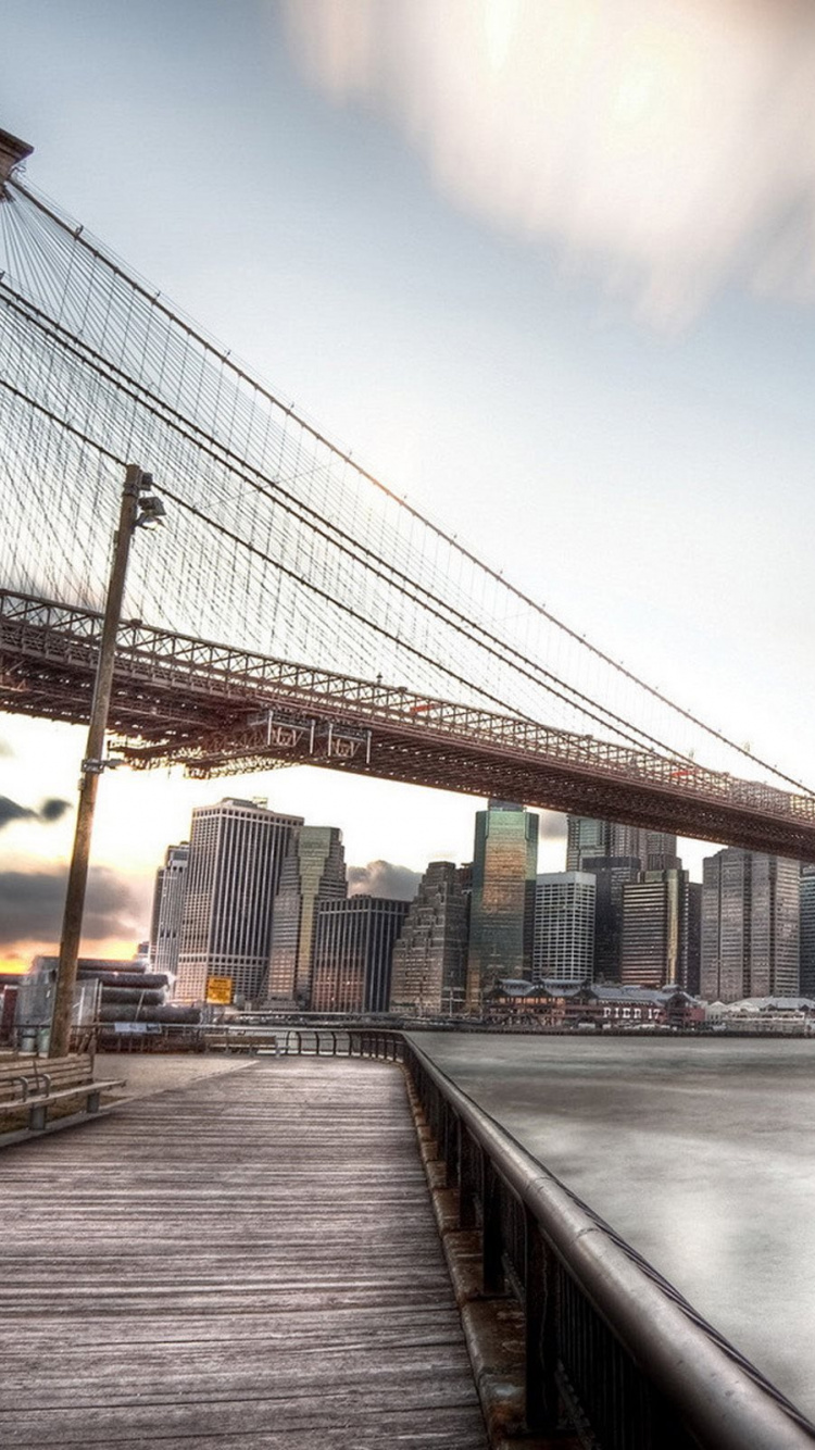 Обои Бруклинский мост, мост, городской район, город, здание в разрешении 750x1334