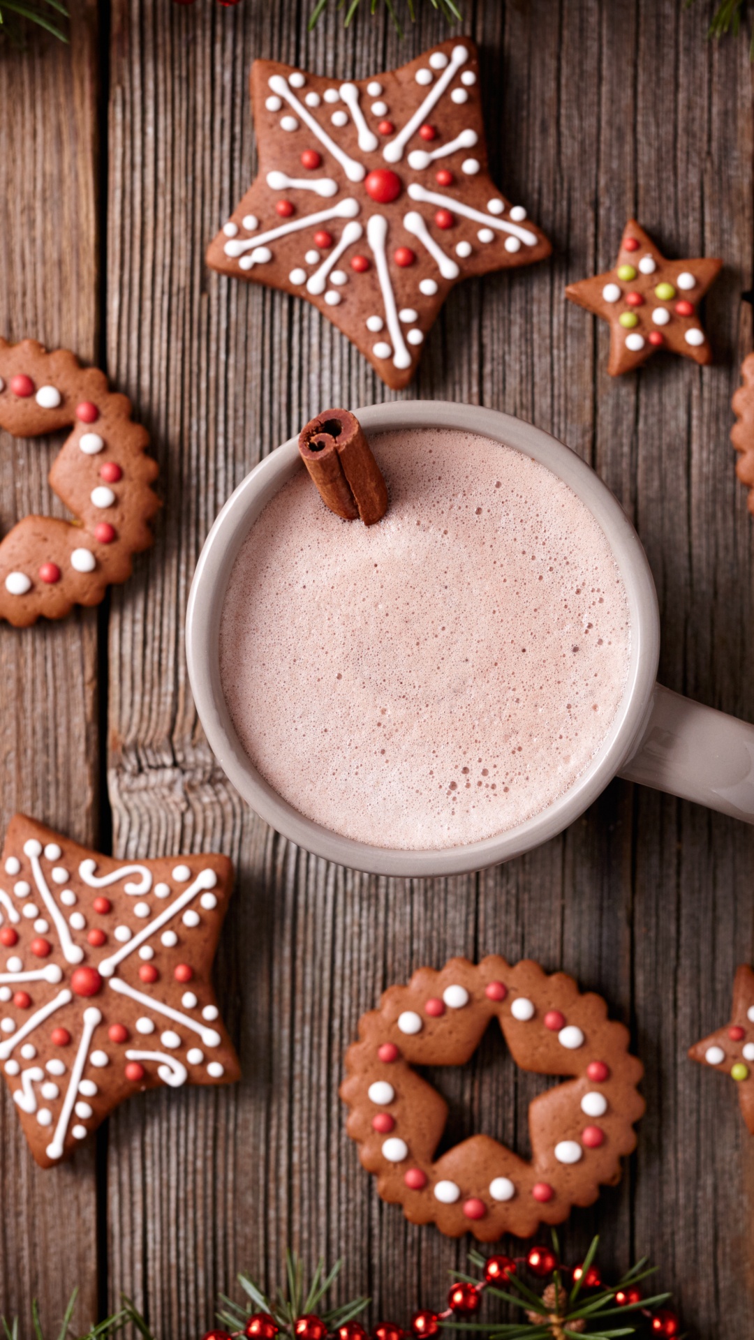 Обои горячий шоколад, Колобок, имбирный пряник, Рождественский день, Рождество в разрешении 1080x1920