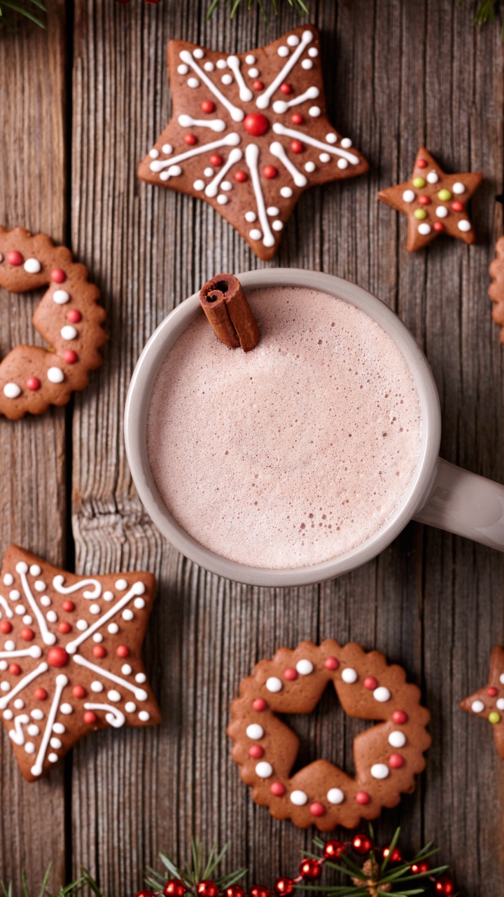 Обои горячий шоколад, Колобок, имбирный пряник, Рождественский день, Рождество в разрешении 720x1280