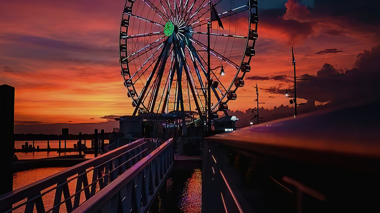 Обои колесо обозрения, вода, облако, колесо, атмосфера в разрешении 1280x720