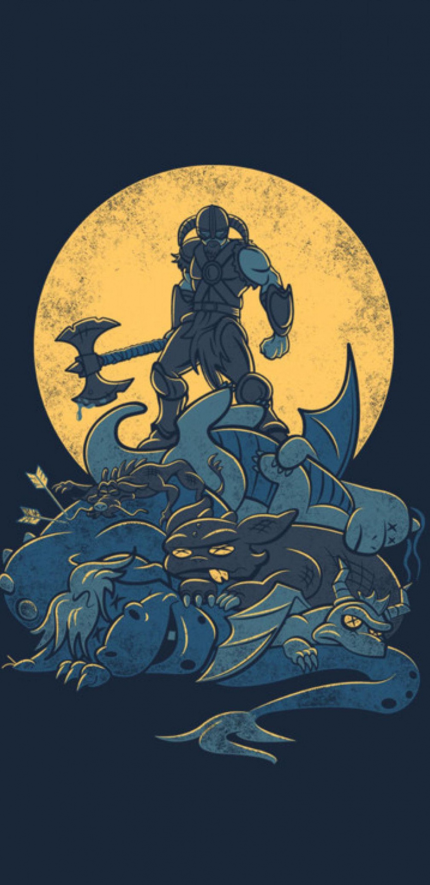 Обои the elder scrolls v skyrim, арт, живопись, круг, астрономический объект в разрешении 1440x2960