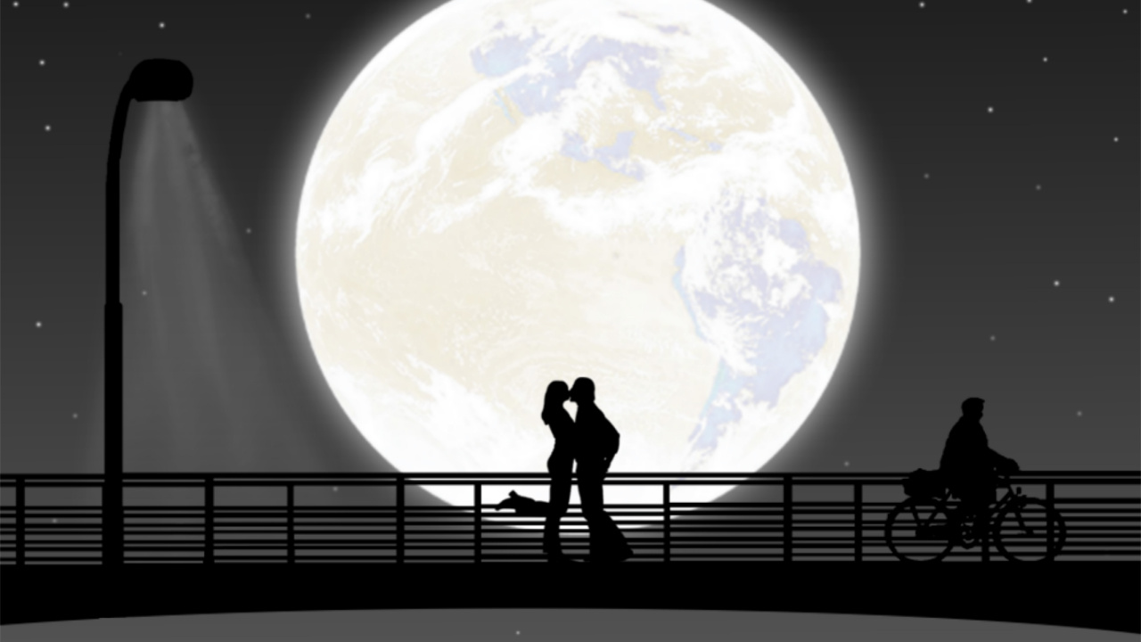 Обои луна, свет, силуэт, астрономический объект, атмосфера в разрешении 1280x720
