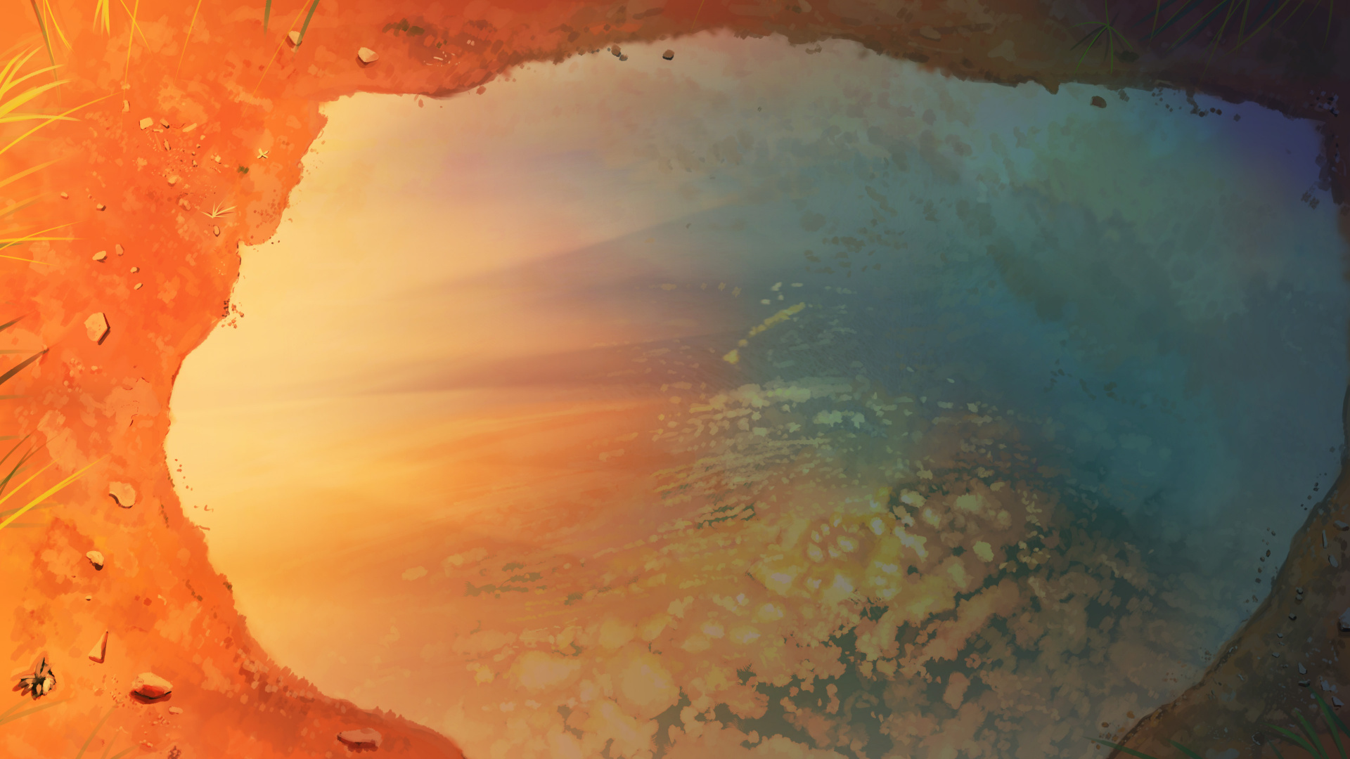 Обои красный цвет, Апельсин, акварельные краски, живопись, атмосфера в разрешении 1920x1080