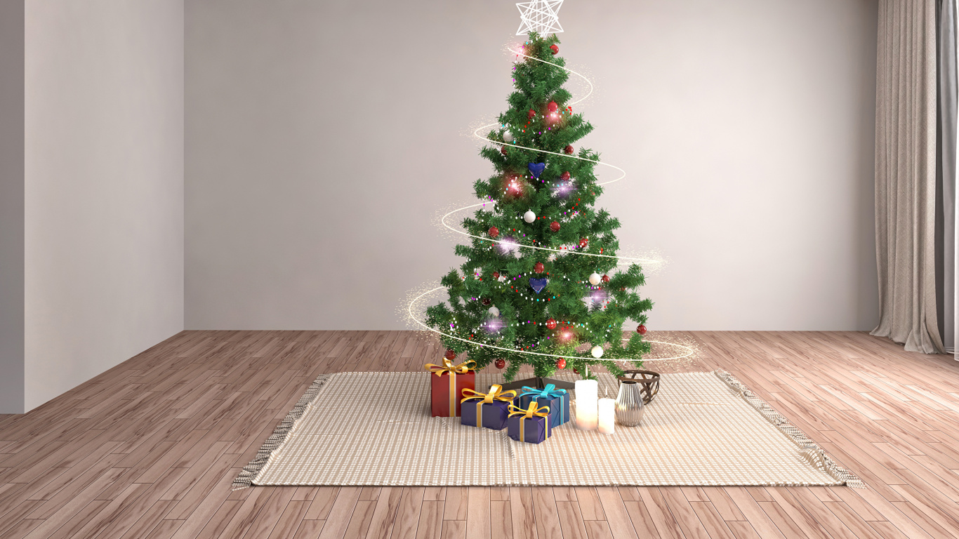 Обои елка, Рождественский день, дерево, Рождественские украшения, рождественский орнамент в разрешении 1366x768