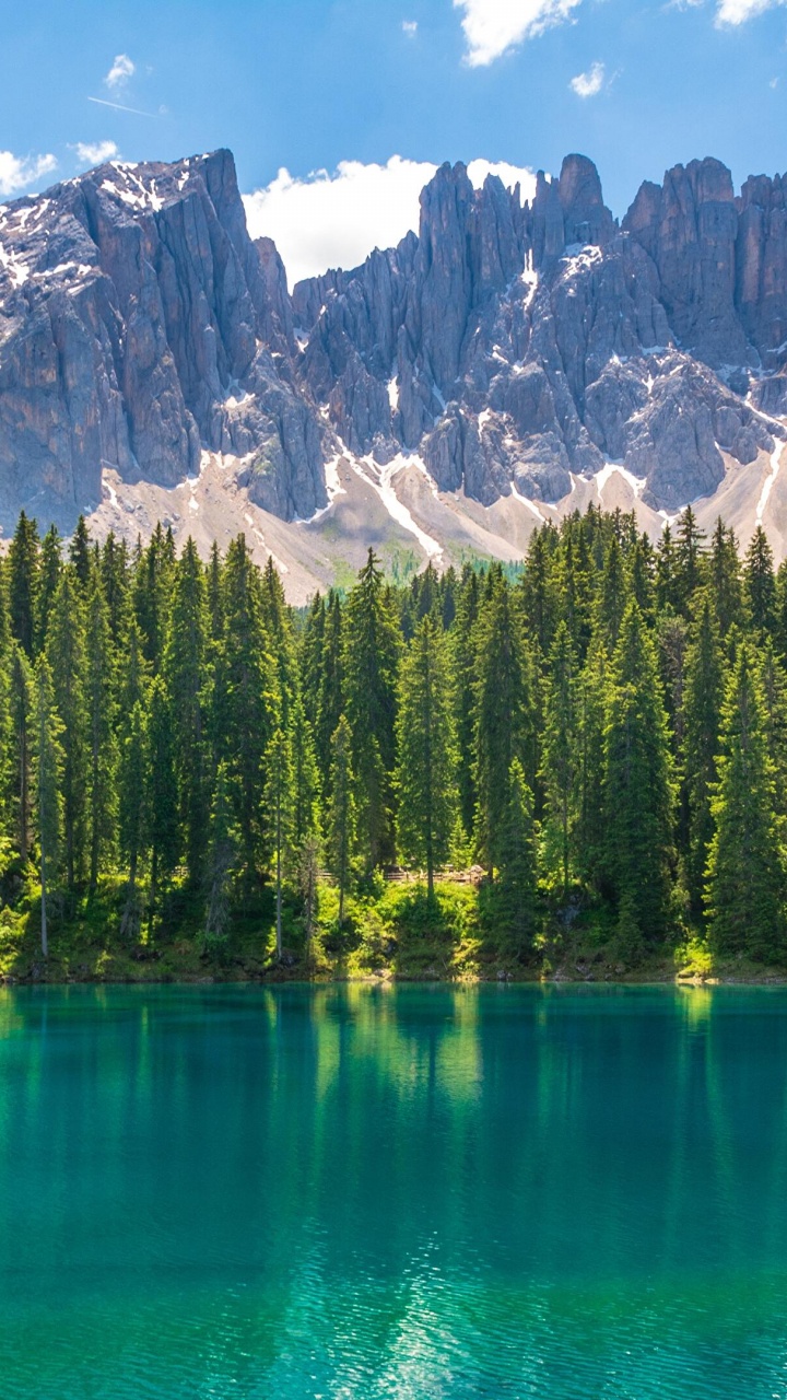 Обои Карерзее, доломит, Seiser Alm, вода, облако в разрешении 720x1280