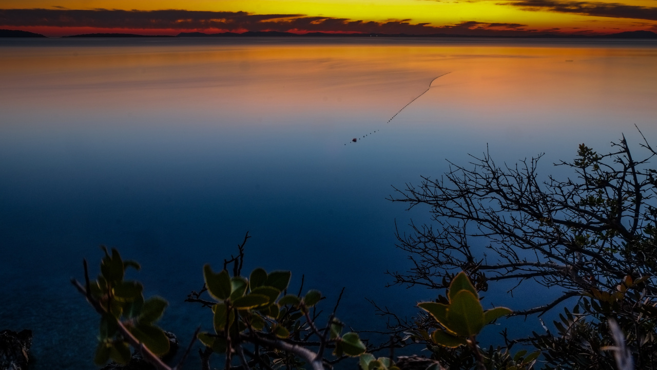 Обои закат, природа, вода, горизонт, облако в разрешении 1280x720