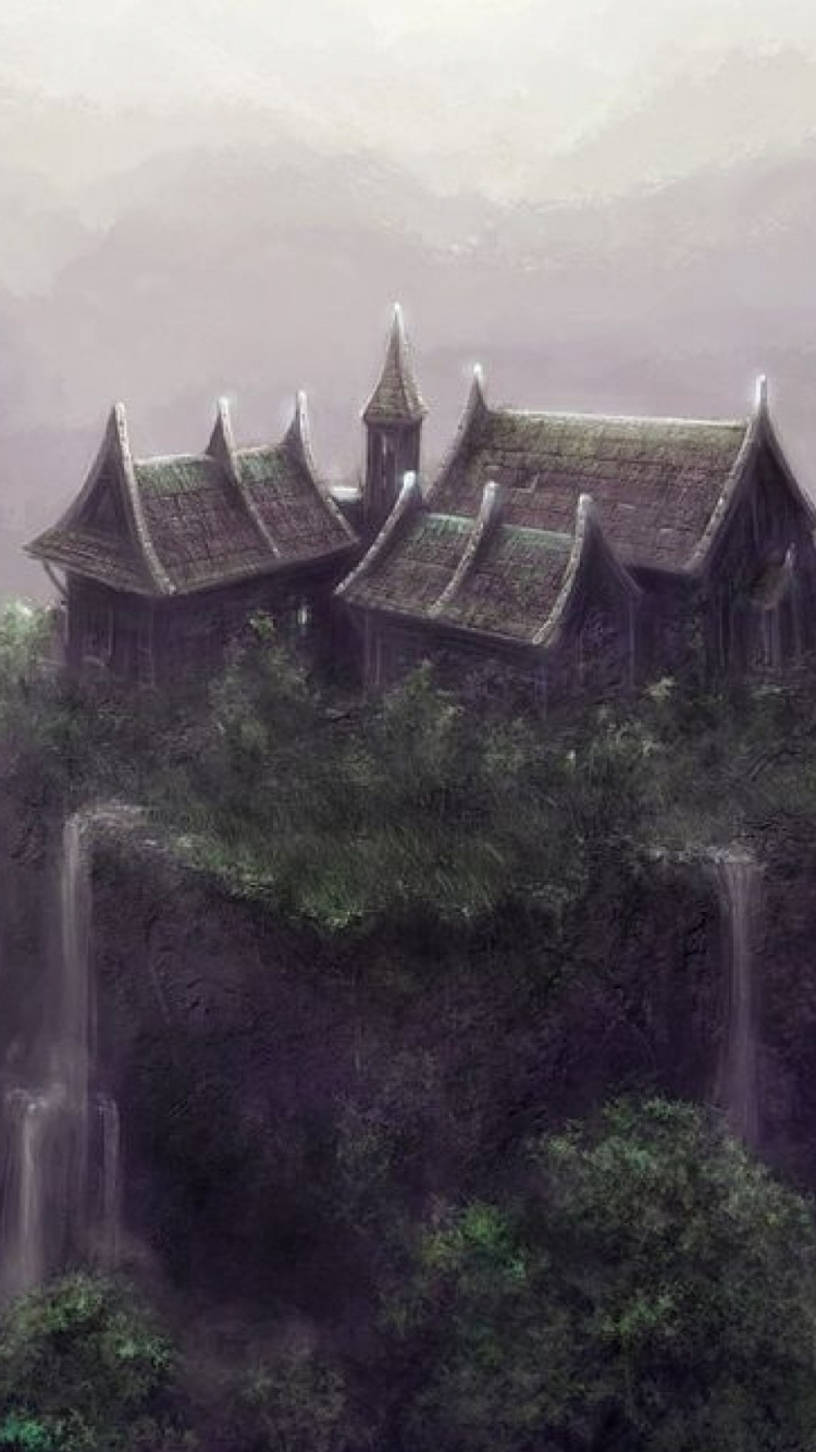 Обои фантастический пейзаж, пейзаж, пейзажная живопись, фэнтези, живопись в разрешении 750x1334