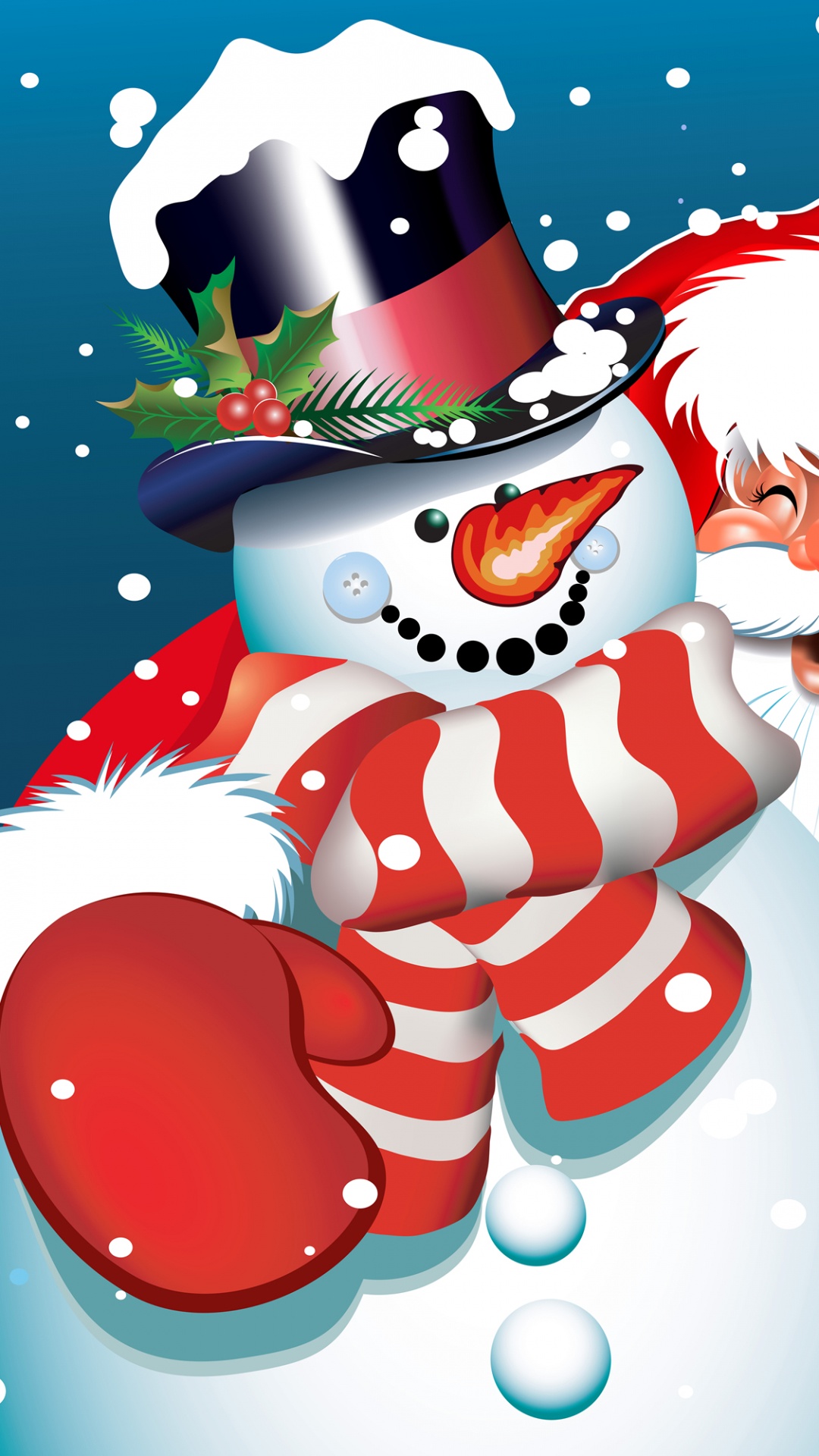 Обои Санта-Клаус, Рождественский день, Снеговик, Рождество, мультфильм в разрешении 1080x1920