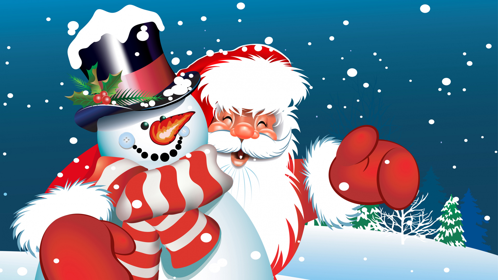 Обои Санта-Клаус, Рождественский день, Снеговик, Рождество, мультфильм в разрешении 1920x1080