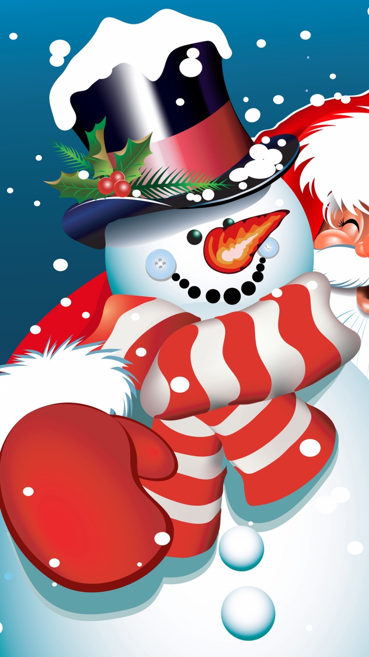 Обои Санта-Клаус, Рождественский день, Снеговик, Рождество, мультфильм в разрешении 720x1280