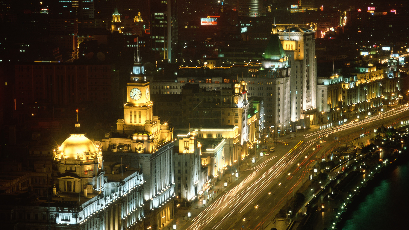 Обои Пудун, ориентир, городской район, город, туризм в разрешении 1366x768