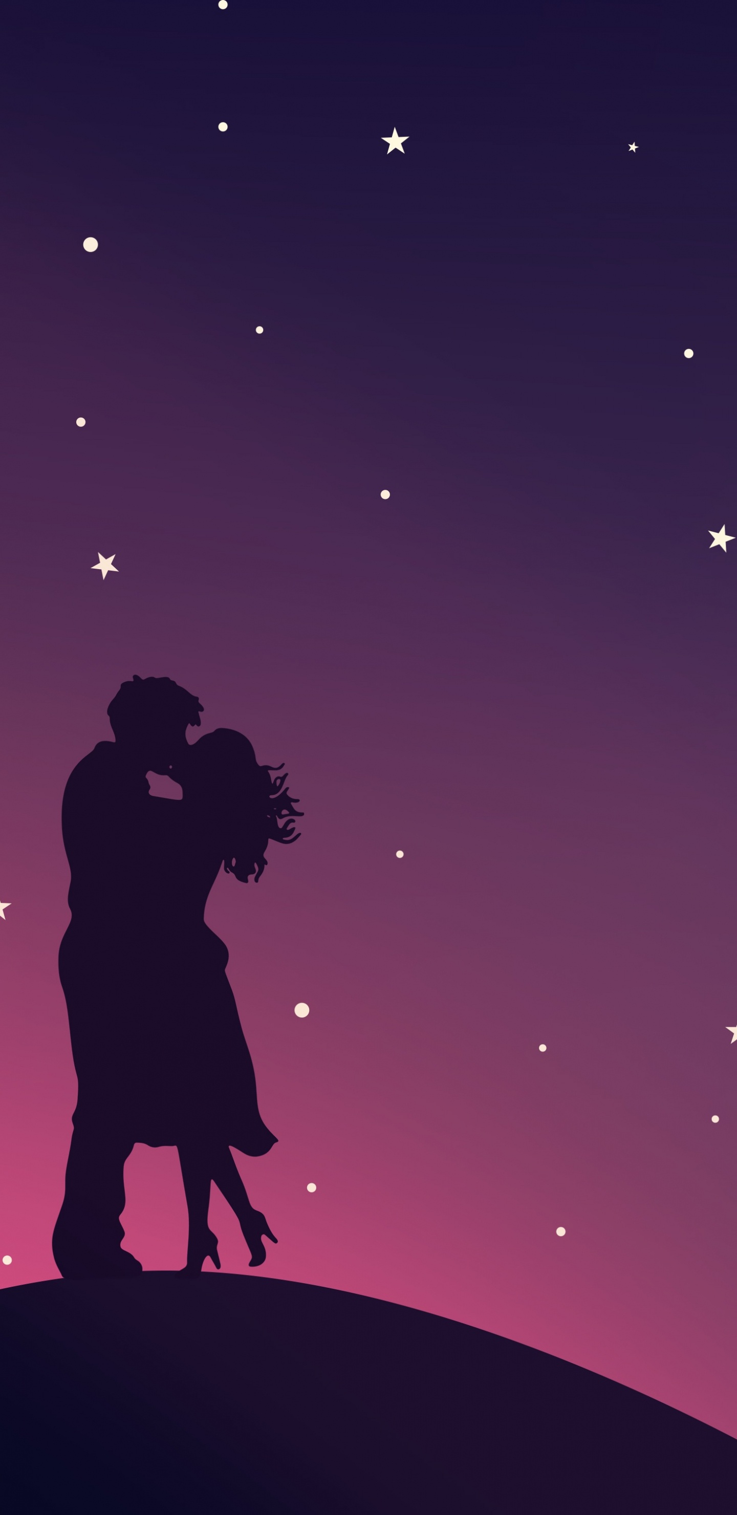 Обои поцелуй, крепкое объятие, звезда, пурпур, ночь в разрешении 1440x2960