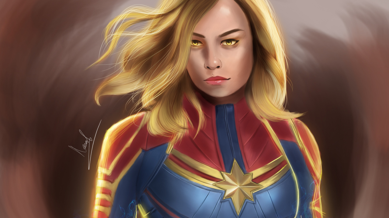 Обои произведение искусства, Капитан Марвел, супергерой, арт, артист в разрешении 1280x720