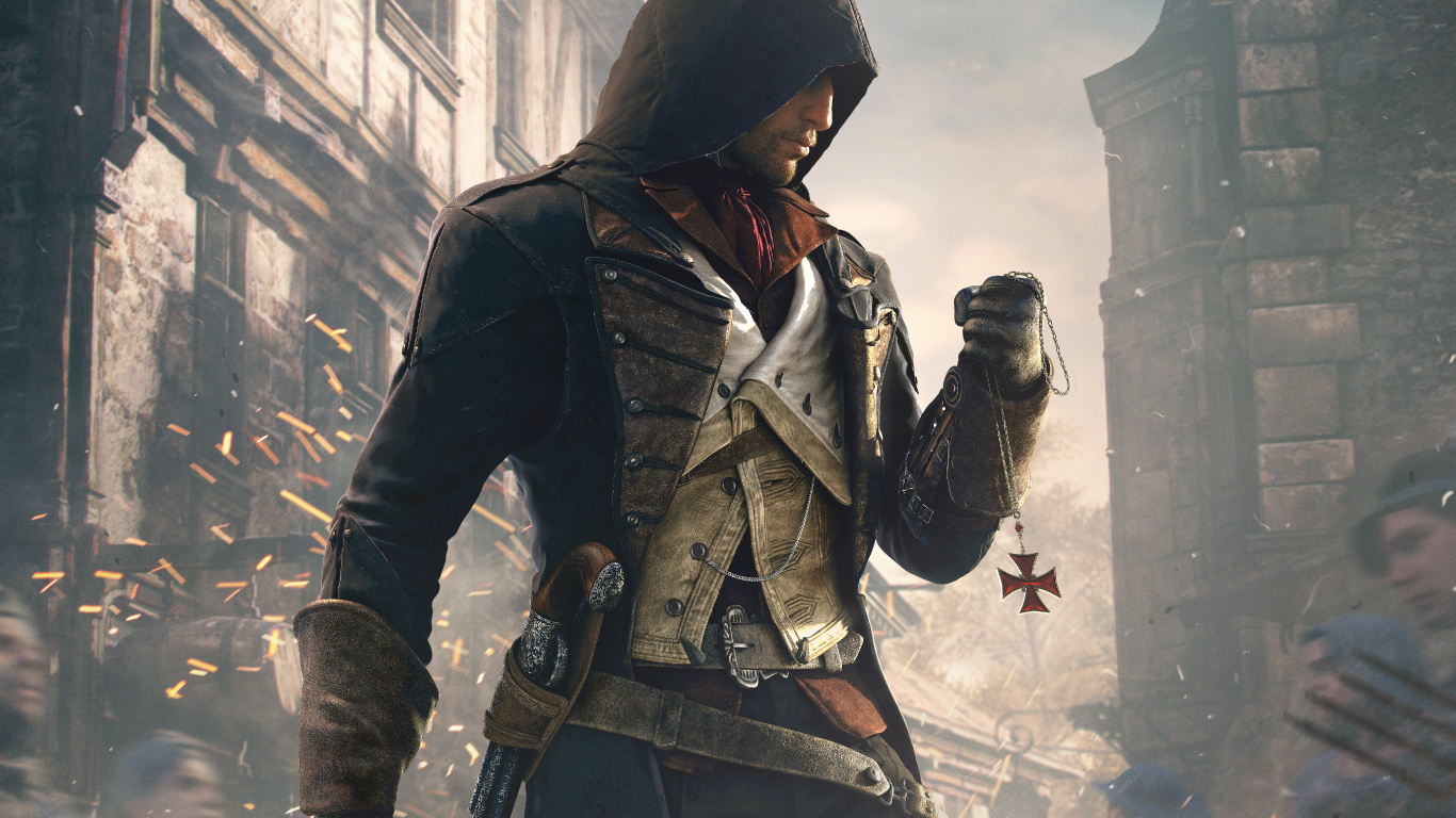 Обои assassins creed unity, assassins creed syndicate, Арно Дориан, ubisoft, компьютерная игра в разрешении 1366x768