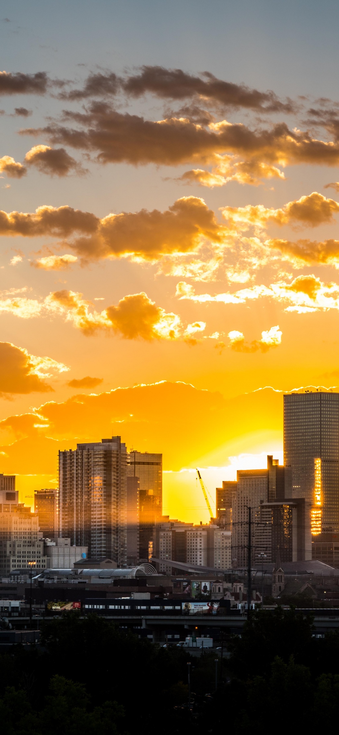 Обои восход солнца, закат, Денвер, утро, населенный пункт в разрешении 1125x2436