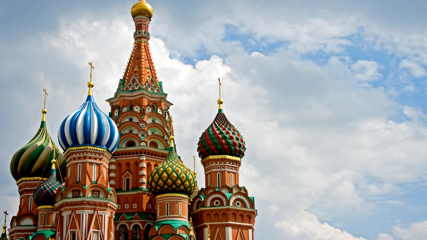 Обои собор Василия Блаженного, собор, ориентир, место поклонения, купол в разрешении 1366x768