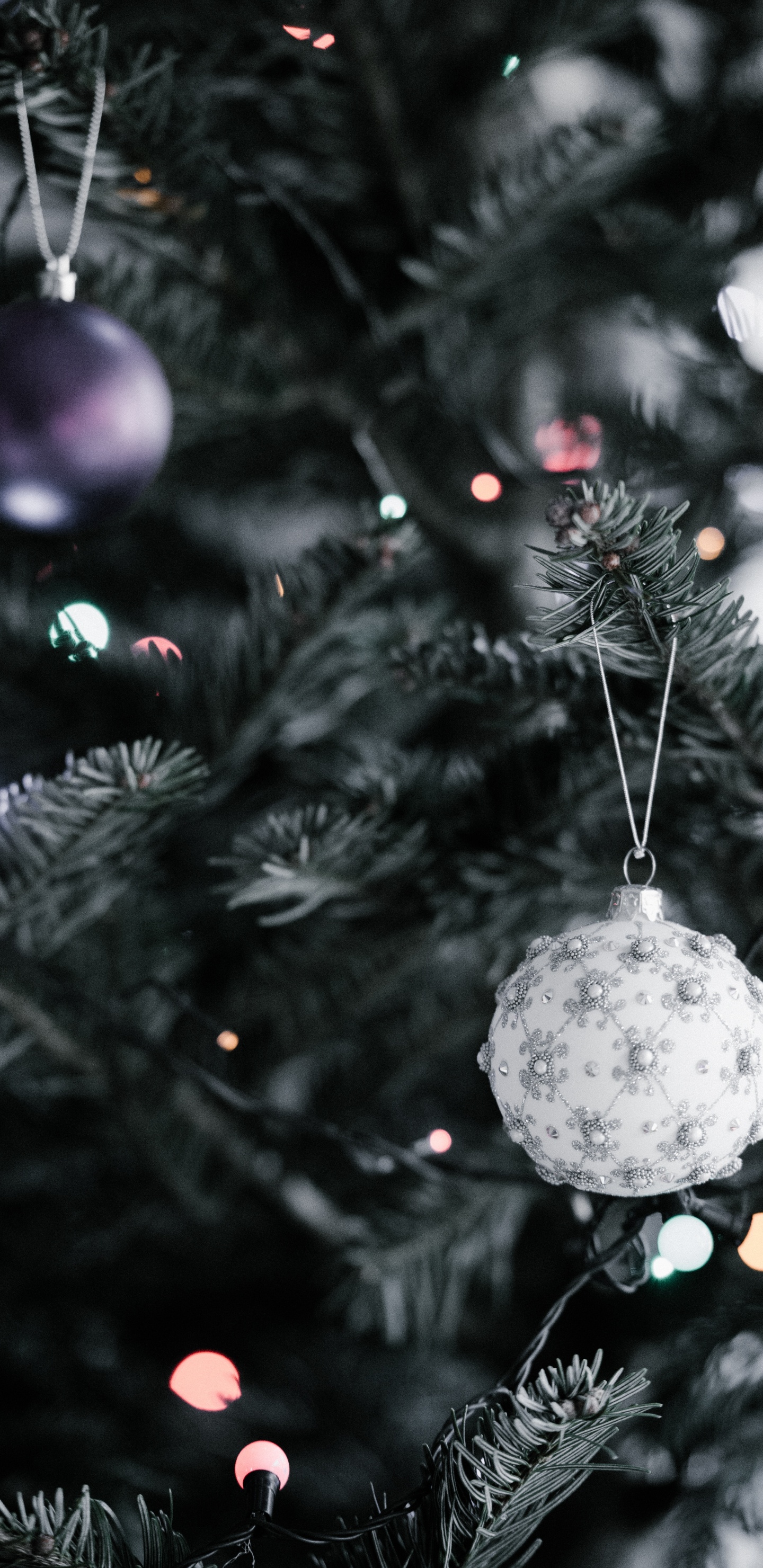 Обои Рождественский день, рождественский орнамент, дерево, Рождественские украшения, елка в разрешении 1440x2960