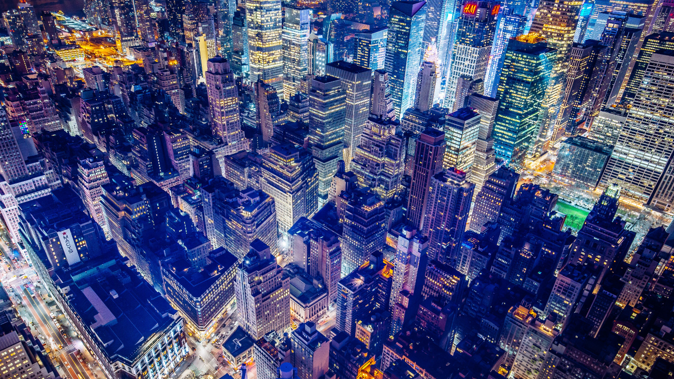 Обои здание, город, городской район, синий, городской пейзаж в разрешении 1366x768