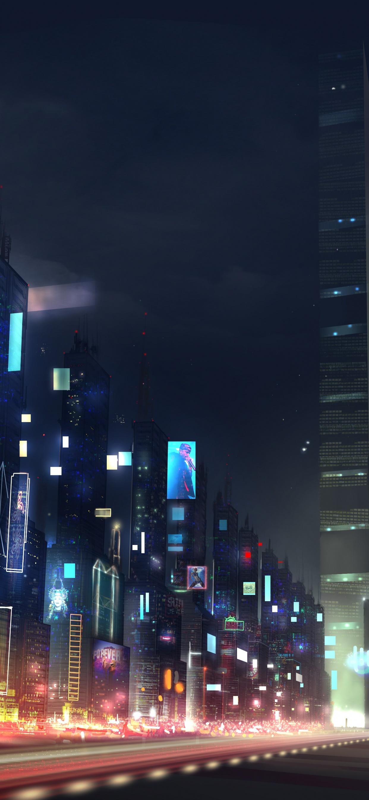 Обои метрополия, город, городской район, городской пейзаж, ночь в разрешении 1242x2688