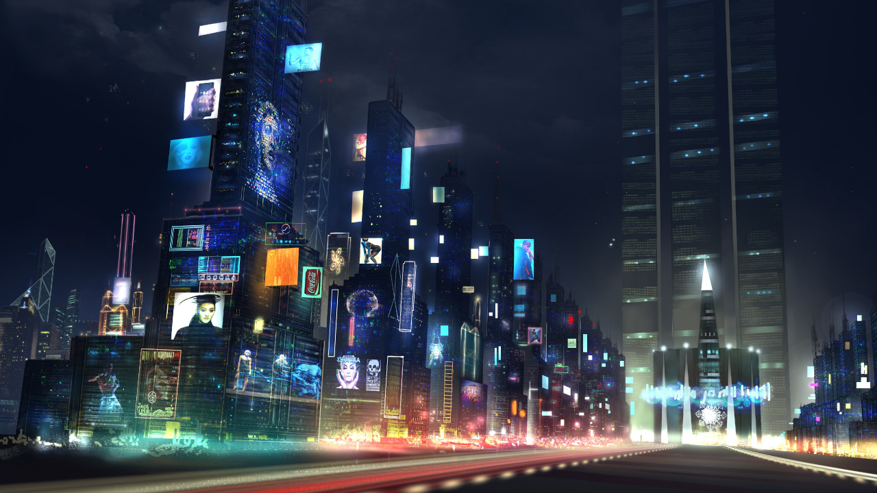 Обои метрополия, город, городской район, городской пейзаж, ночь в разрешении 1280x720