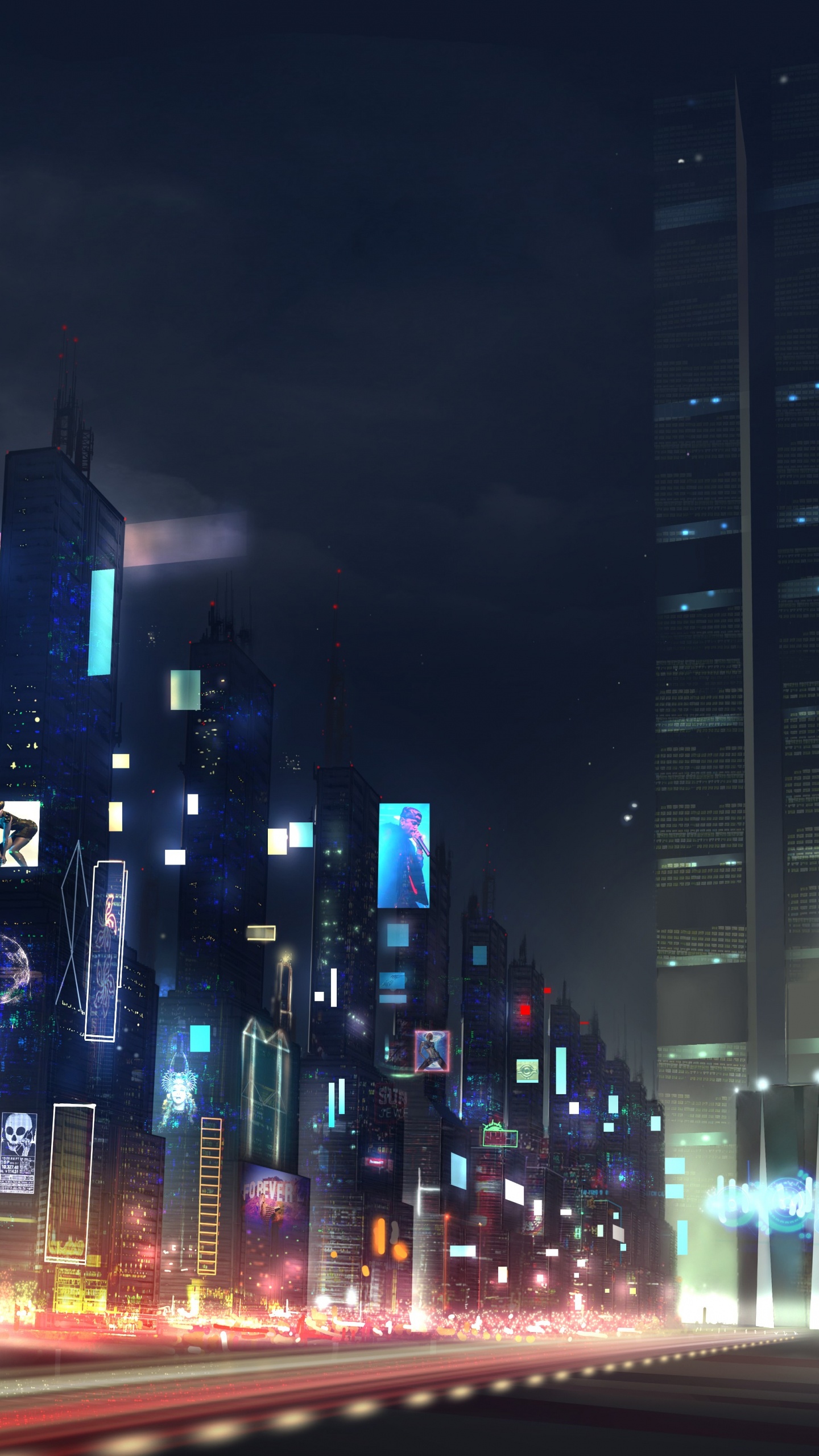 Обои метрополия, город, городской район, городской пейзаж, ночь в разрешении 1440x2560