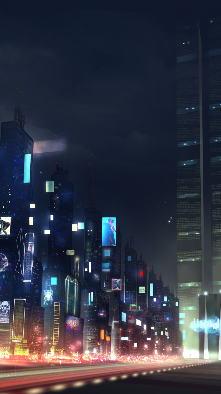 Обои метрополия, город, городской район, городской пейзаж, ночь в разрешении 750x1334