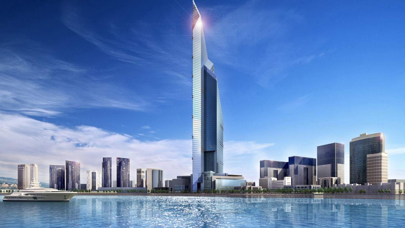 Обои Бурдж Халифа, небоскреб, вышка, башня, ориентир в разрешении 1366x768
