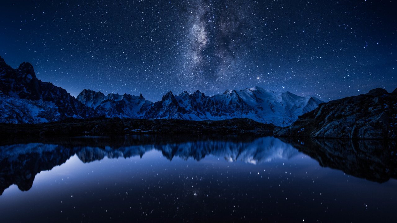 Обои Млечный Путь, Галактика, природа, отражение, гора в разрешении 1280x720