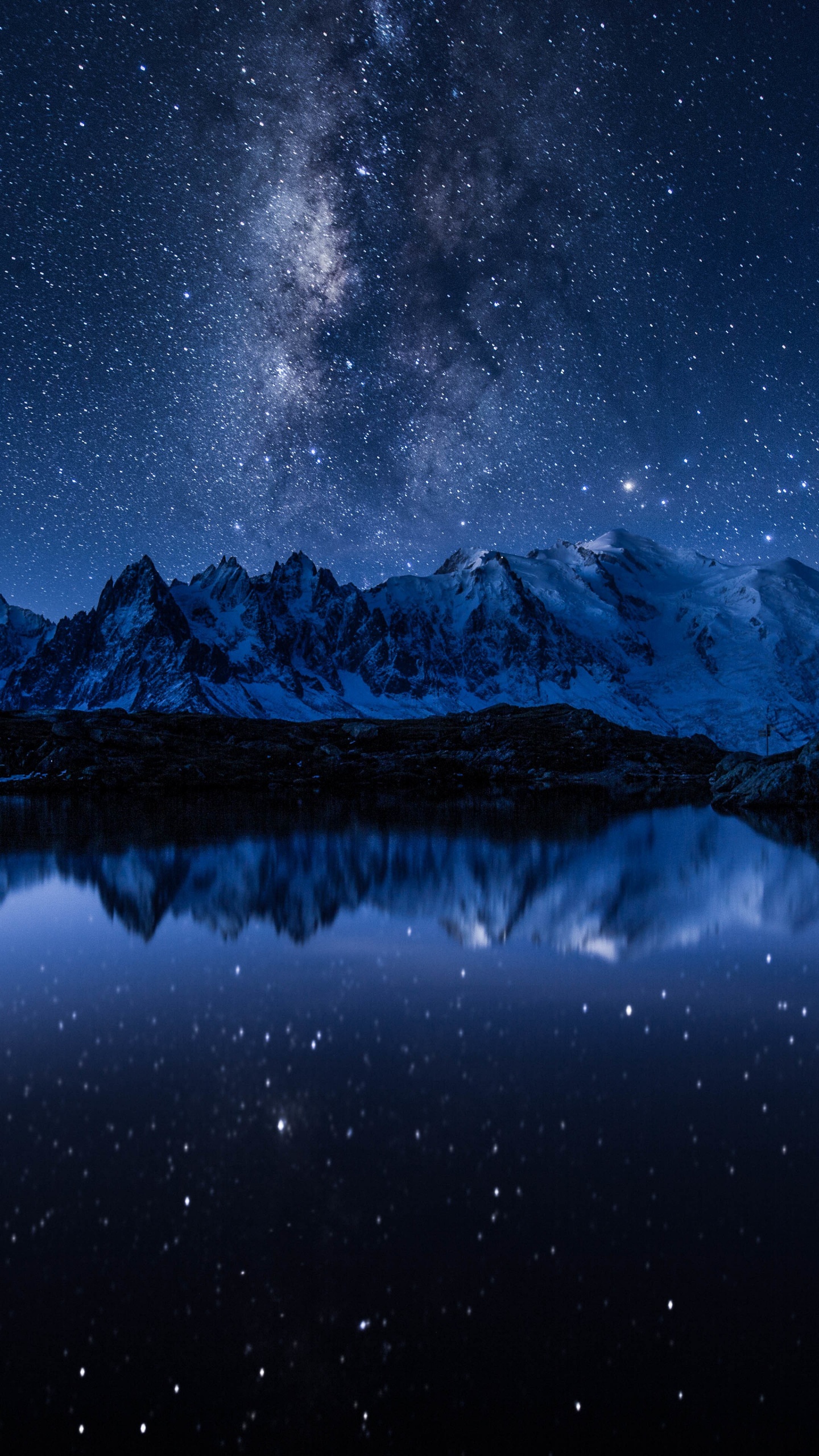 Обои Млечный Путь, Галактика, природа, отражение, гора в разрешении 1440x2560