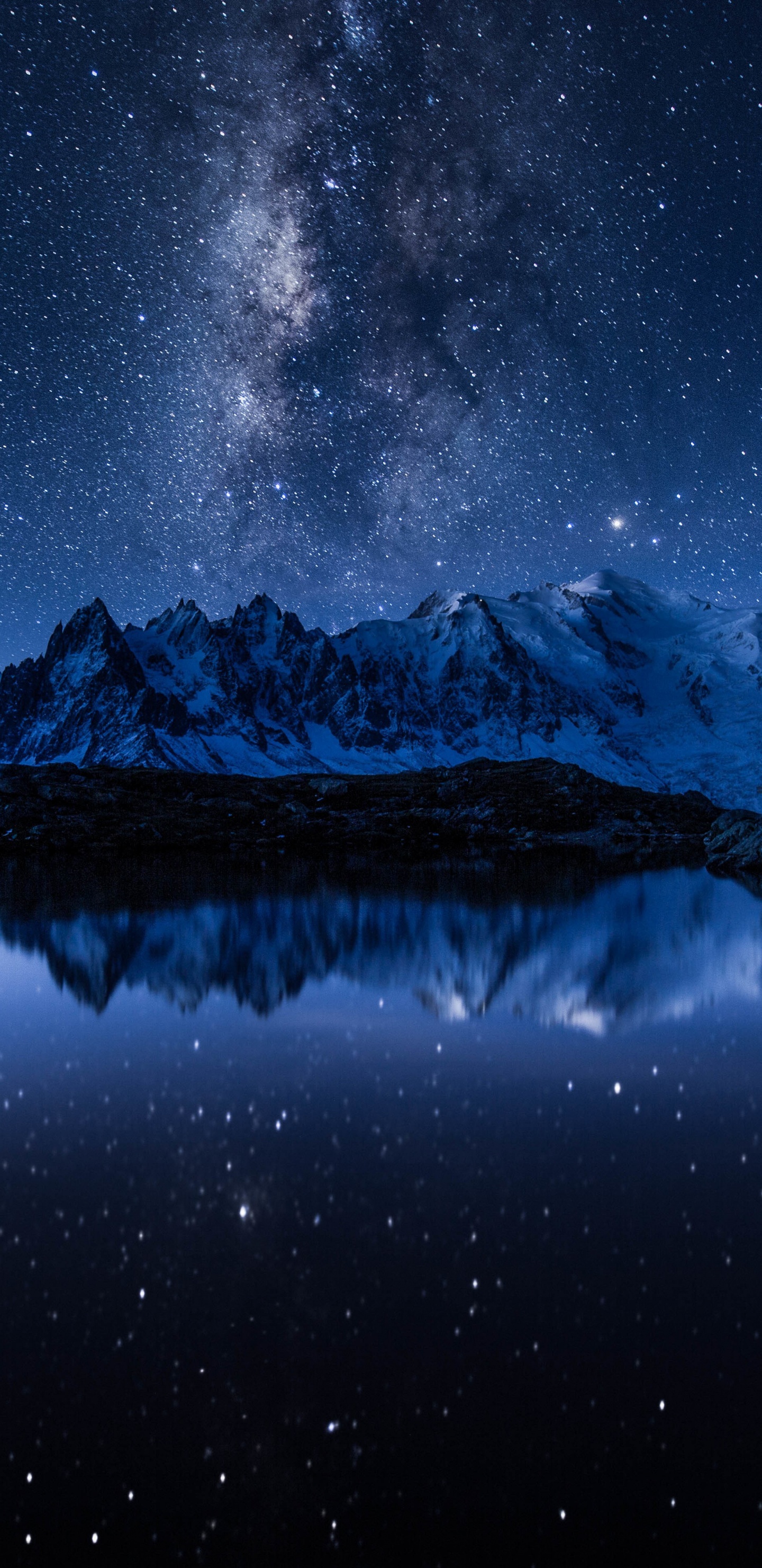 Обои Млечный Путь, Галактика, природа, отражение, гора в разрешении 1440x2960