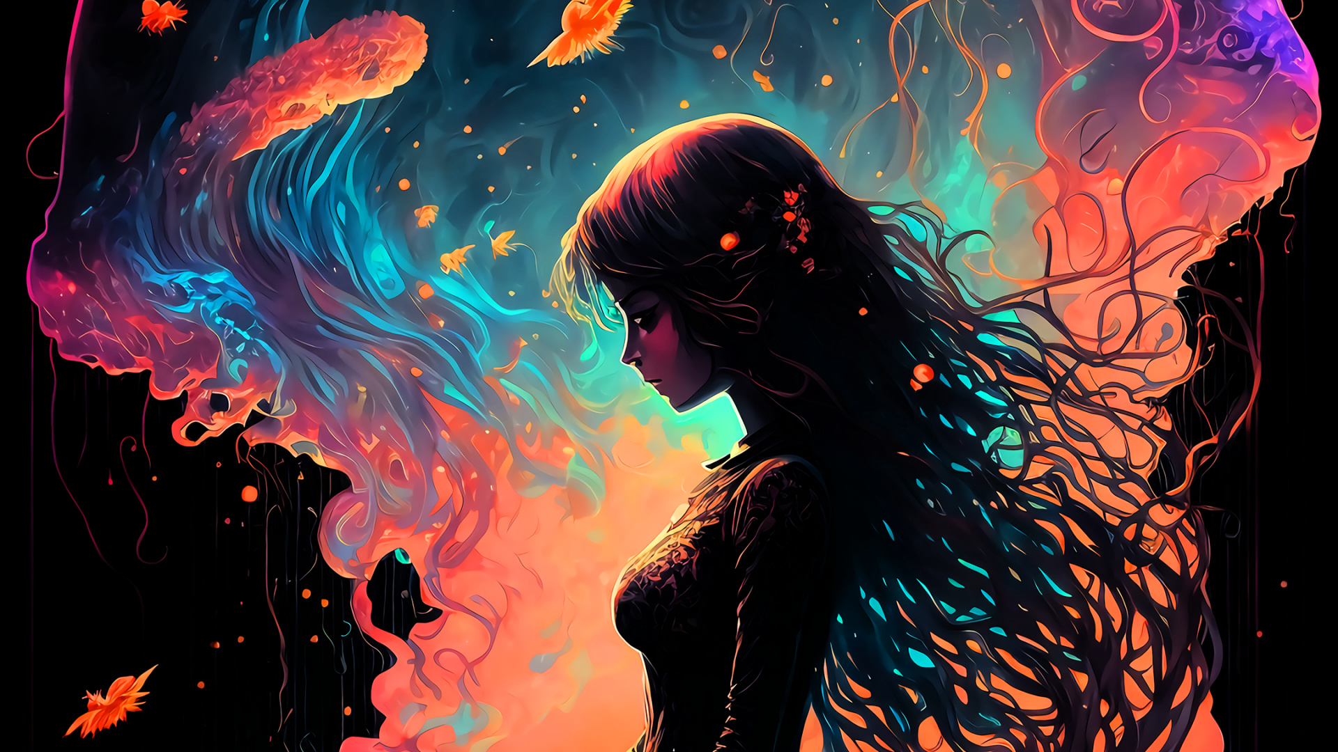 Обои темнота, Xiaomi Mi Mix 3, арт, газ, астрономический объект в разрешении 1920x1080