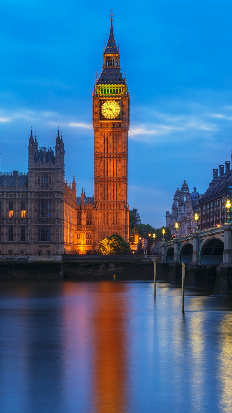 Обои здание парламента, Биг Бен, ориентир, отражение, город в разрешении 750x1334