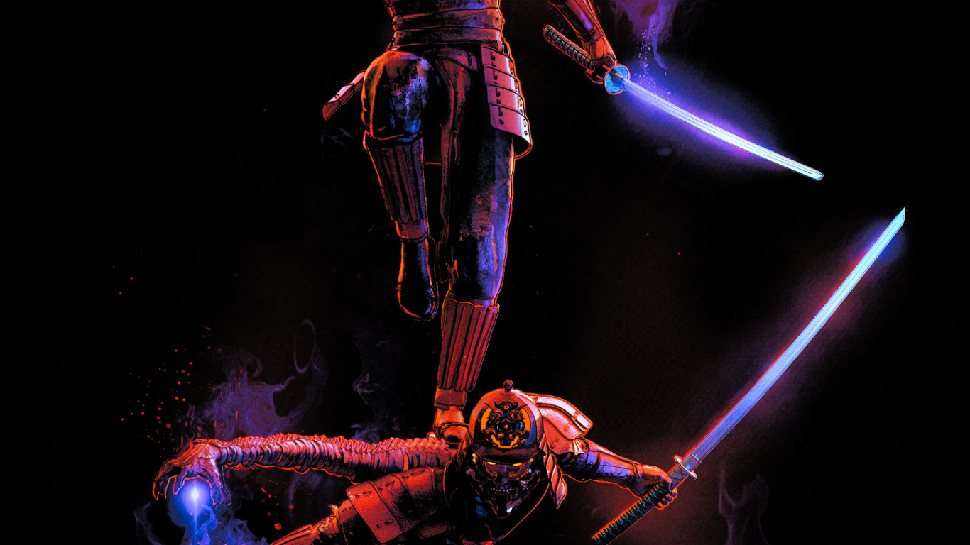 Обои Самурай, темнота, машина, 3d моделирование, анимация в разрешении 1366x768