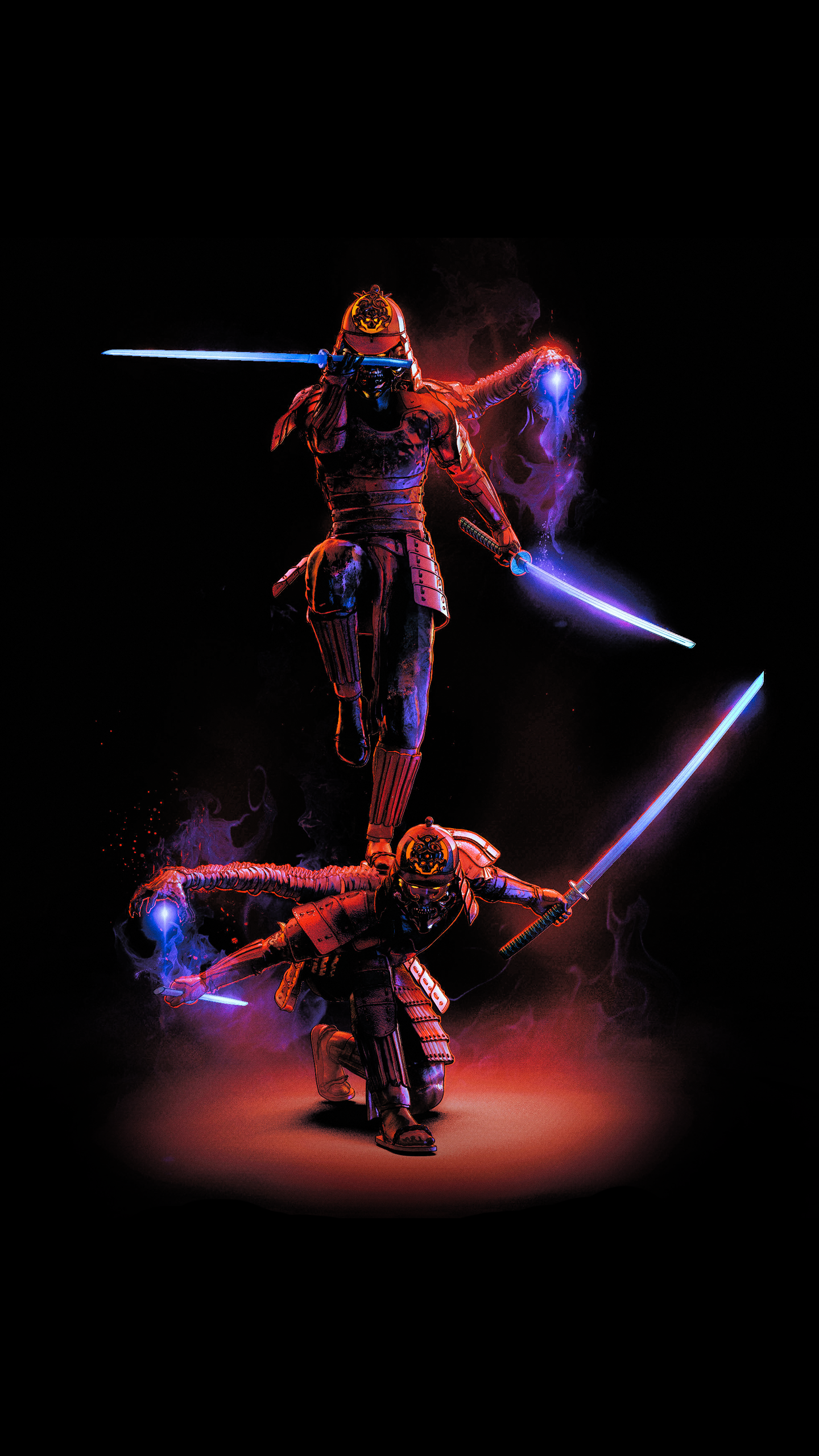 Обои Самурай, темнота, машина, 3d моделирование, анимация в разрешении 1440x2560