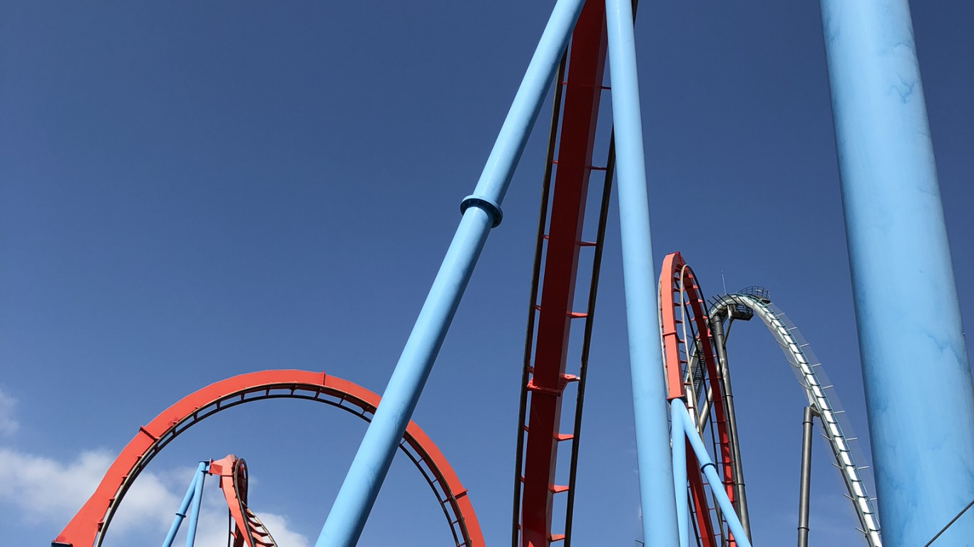 Обои горки, достопримечательность, парк развлечений, природа, синий в разрешении 1366x768