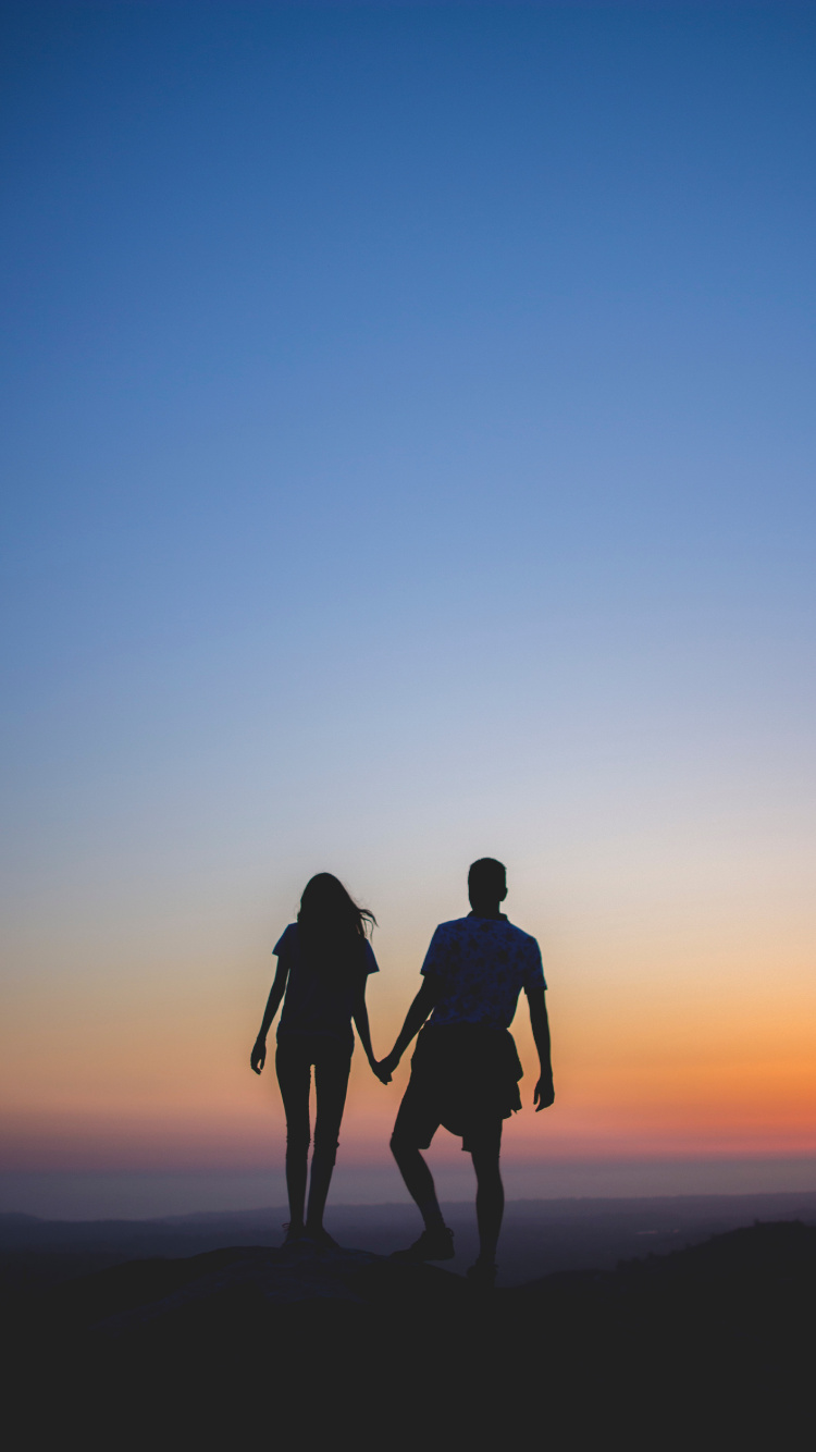 Обои силуэт, пара, роман, страсть, Люди в природе в разрешении 750x1334