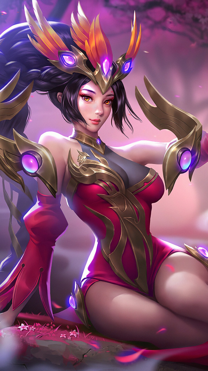 Обои красивая фантастическая птица, глаз, пурпур, мультфильм, розовый в разрешении 720x1280