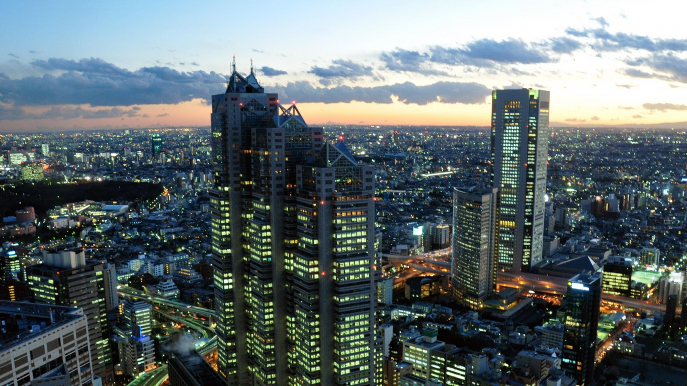 Обои городской пейзаж, город, городской район, метрополия, линия горизонта в разрешении 1366x768