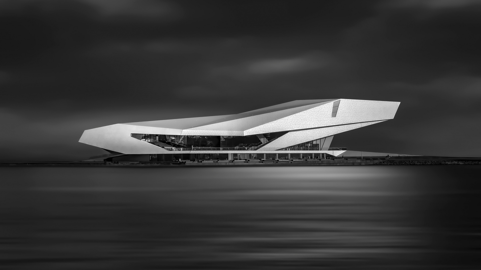 Обои небо, архитектура, самолет, авиакомпания, монохромный в разрешении 1920x1080