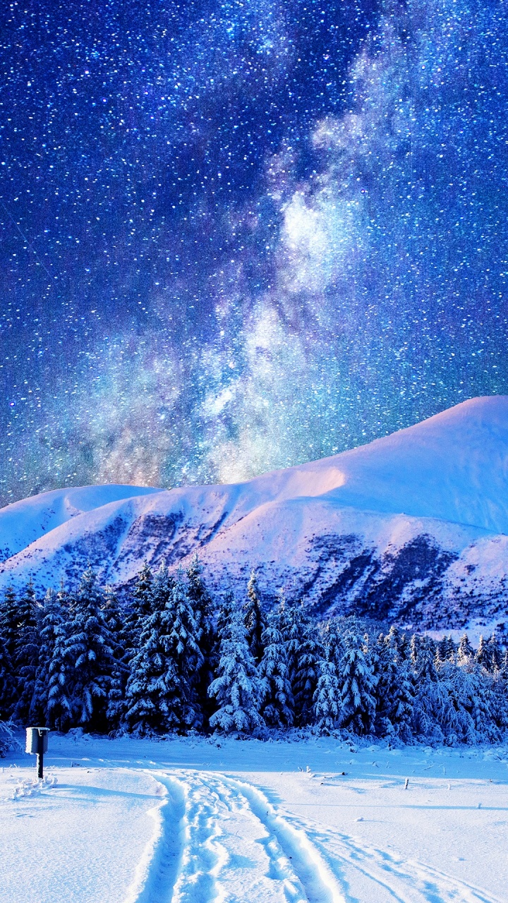 Обои снег, атмосфера, облако, свет, синий в разрешении 720x1280