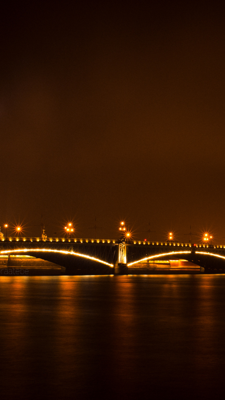 Обои отражение, Санкт Петербург, мост, реки, ночь в разрешении 750x1334