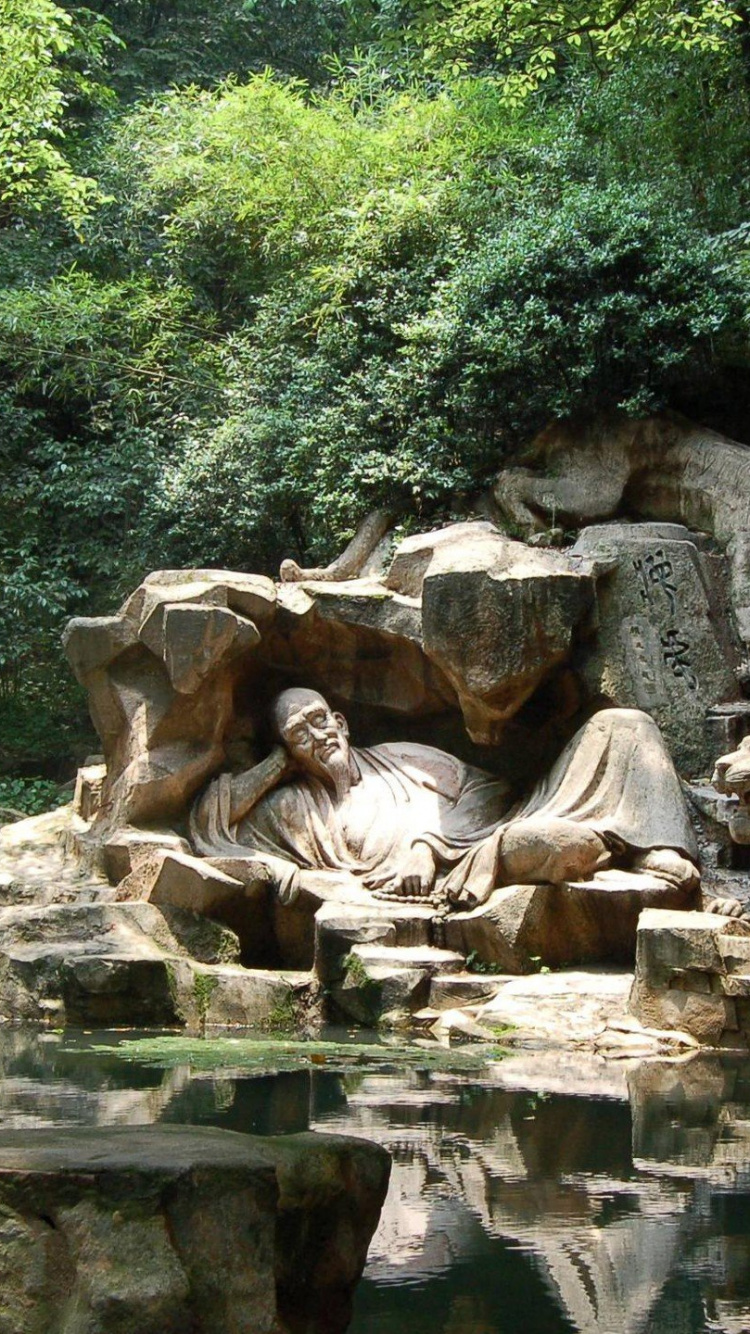 Обои Мечтая о тигре весны, природа, природный заповедник, дерево, рок в разрешении 750x1334