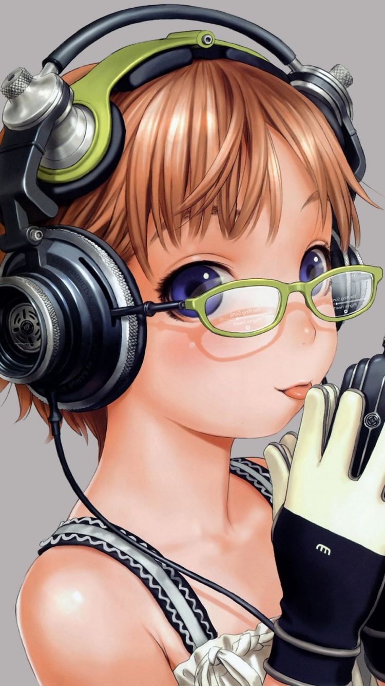 Обои аниме, наушники, звуковое оборудование, слушание, гаджет в разрешении 750x1334