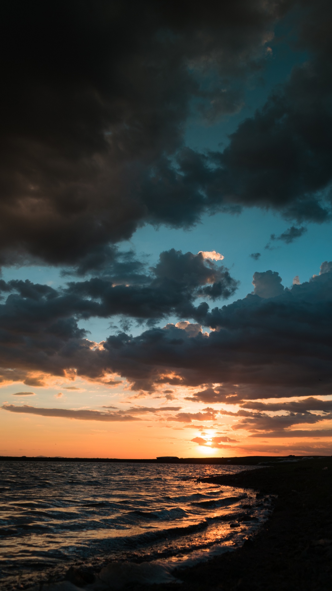 Обои побережье темный закат, закат, андроид, сумрак, телефон в разрешении 1080x1920