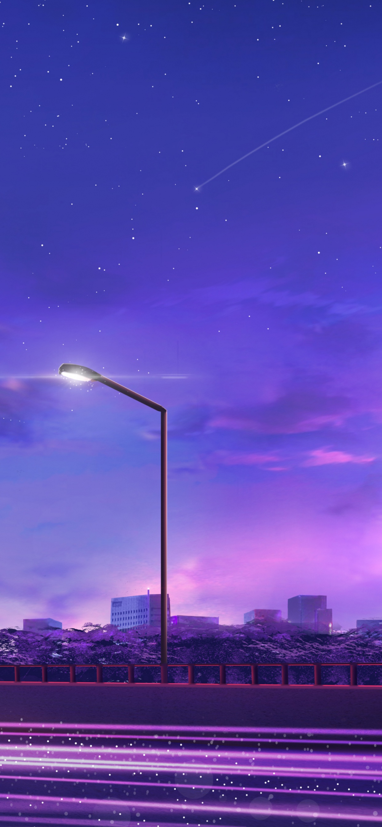 Обои городской пейзаж, атмосфера, уличный фонарь, пурпур, облако в разрешении 1242x2688