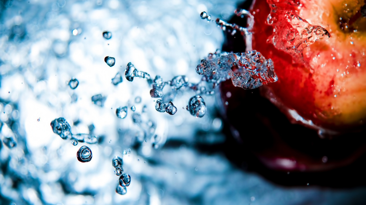 Обои вода, падение, влага, жидкость пузырь, синий цвет в разрешении 1280x720