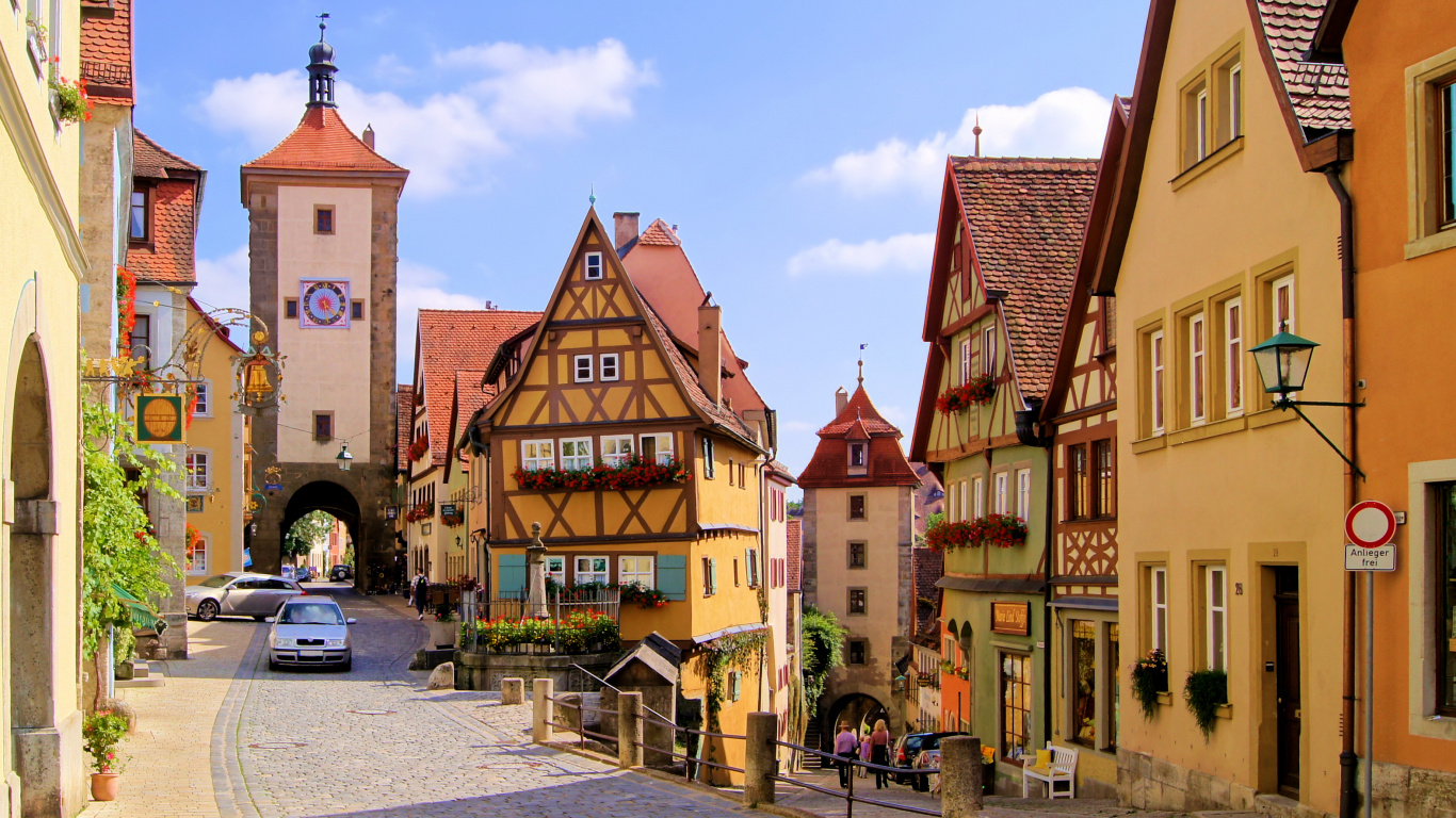 Обои Ротенбург-об-дер-Таубер, Мюнхен, Романтическая Дорога, городок, соседство в разрешении 1366x768
