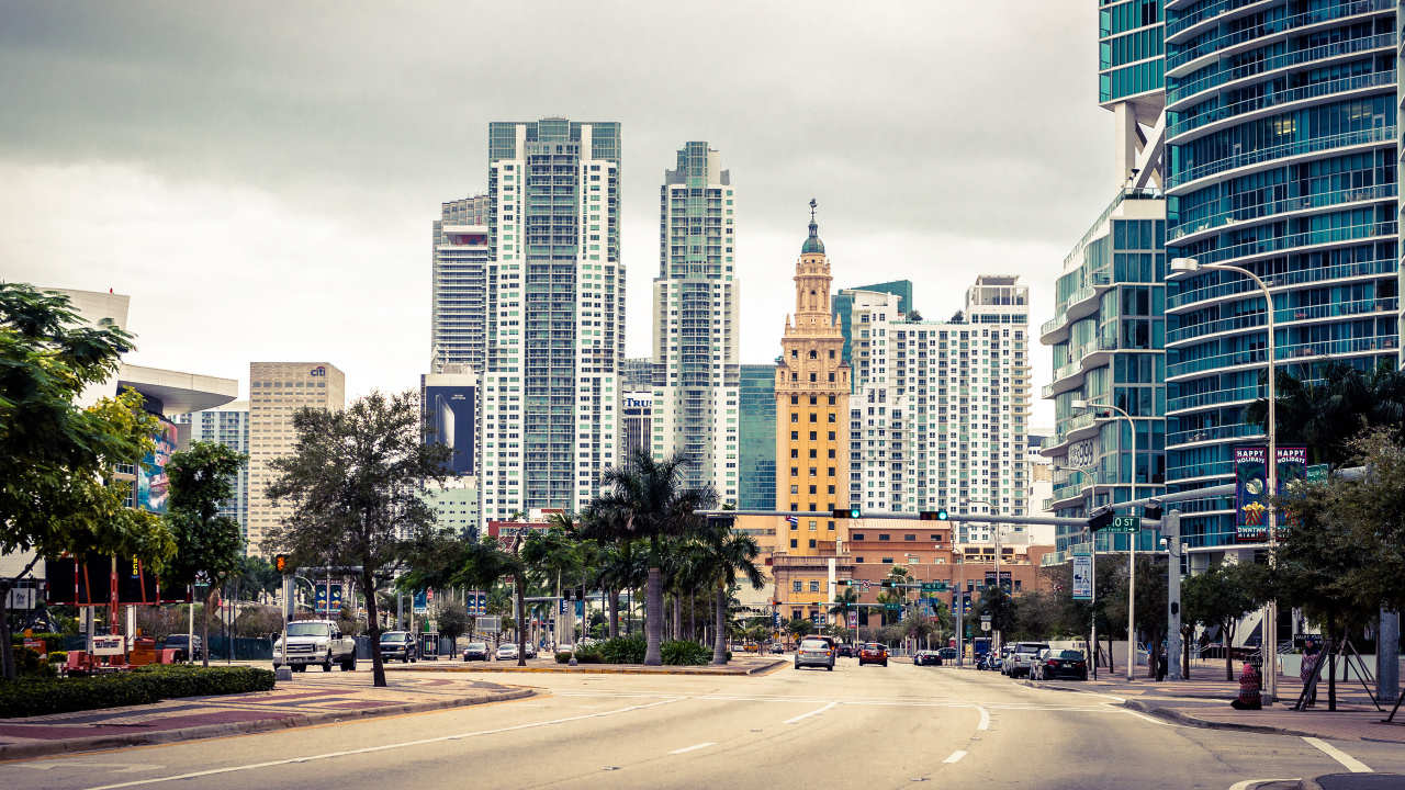 Обои Майами, город, городской район, небоскреб, метрополия в разрешении 1280x720