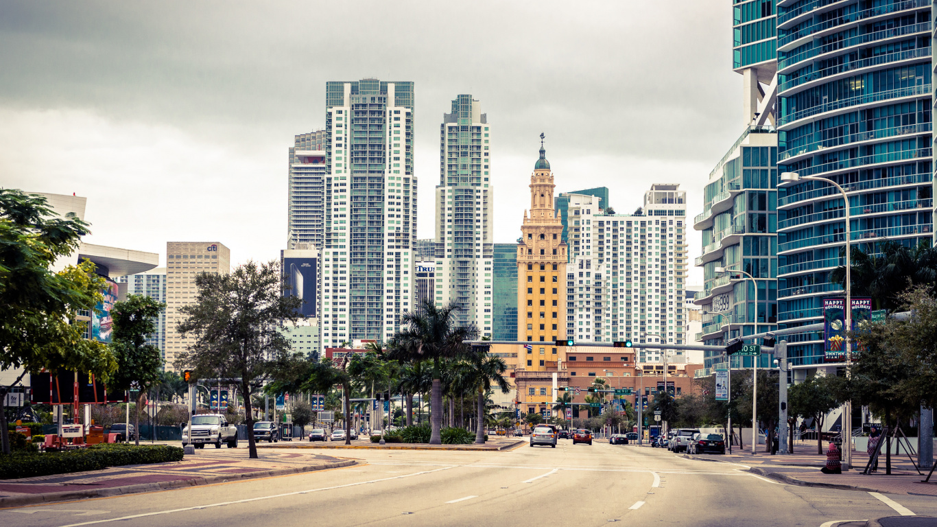 Обои Майами, город, городской район, небоскреб, метрополия в разрешении 1366x768