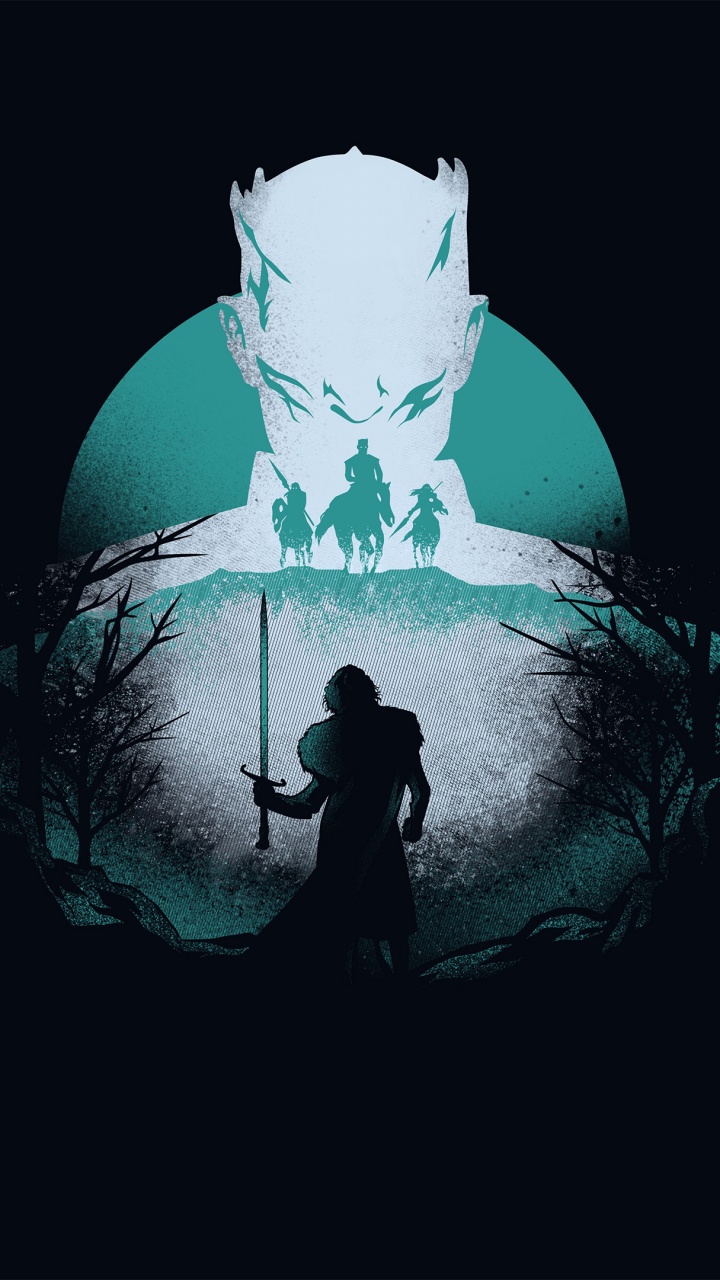 Обои Джон Сноу, Ночной Король, Игра Престолов - 8 сезон, зеленый, синий в разрешении 720x1280